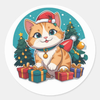 Cat Christmas Day Classic Round Sticker