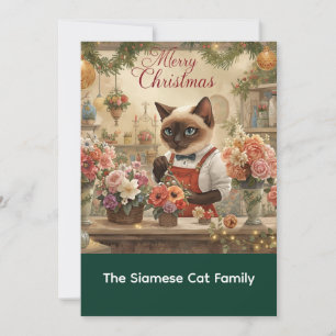 Cat Christmas flower arrangement by florist  Paper Holiday Card