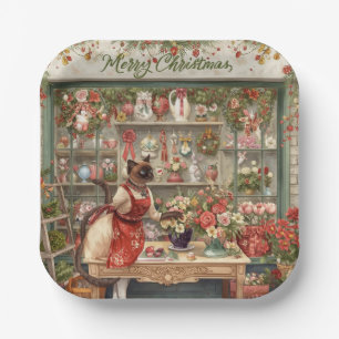 Cat Christmas flower arrangement by florist Paper Plate