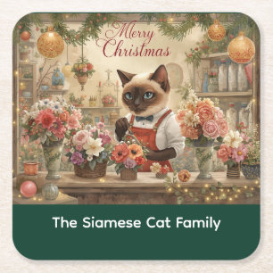 Cat Christmas flower arrangement by florist Paper Square Paper Coaster