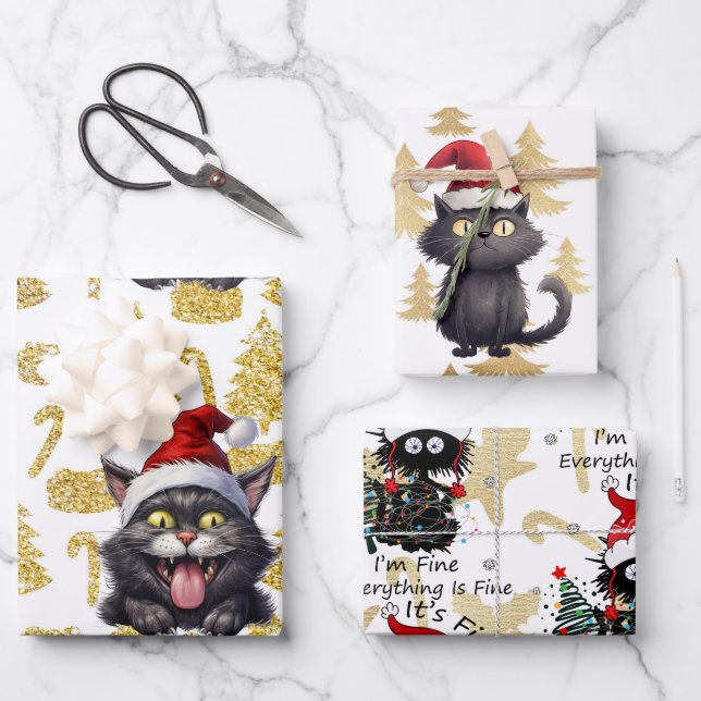Cat Christmas for Cat Lovers Wrapping Paper Sheet (Front)