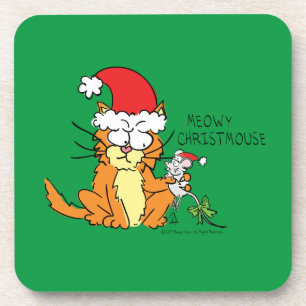 Cat  Christmas Funny Cartoon Cute Mouse Coaster