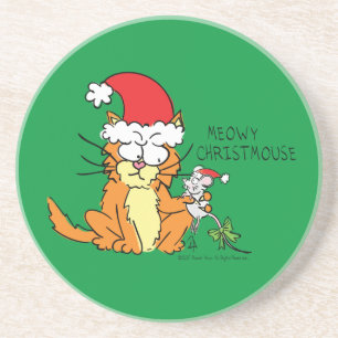 Cat  Christmas Funny Cartoon Cute Mouse Coaster