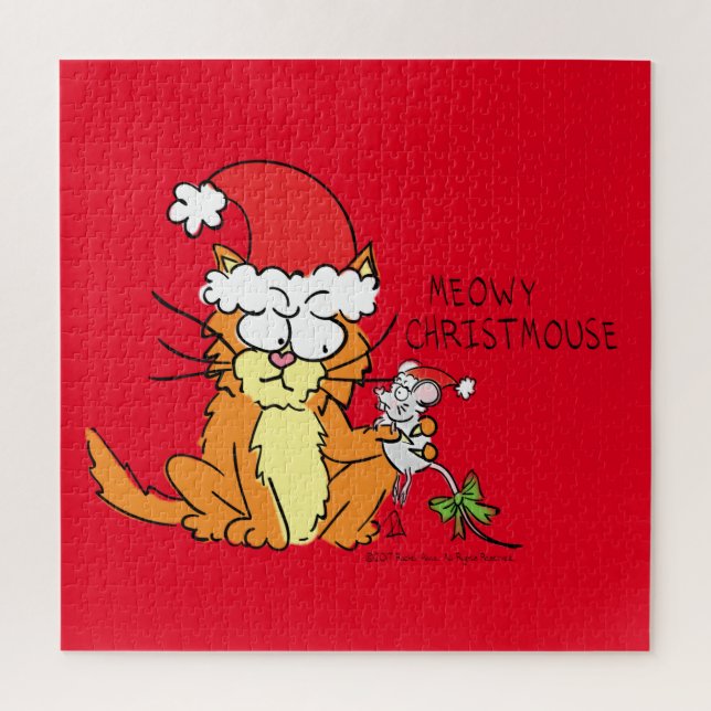 Cat  Christmas Funny Cartoon Cute Mouse Jigsaw Puzzle (Vertical)