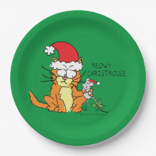 Cat Christmas Funny Cartoon Cute Mouse Paper Plate