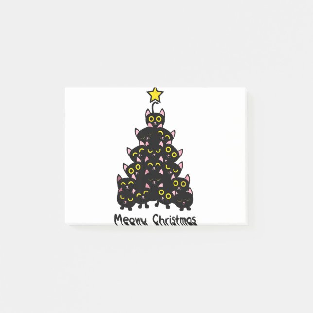 Cat Christmas Funny Meowy Christmas Tree Black Cat Post-it Notes (Front)