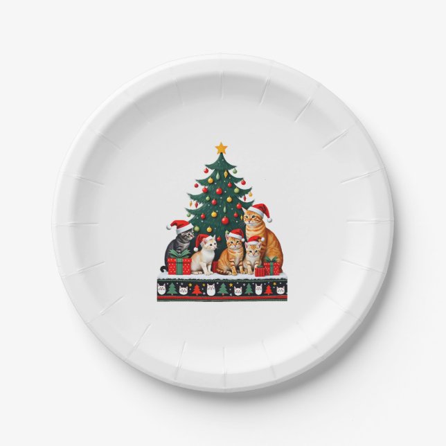 Cat Christmas Funny Ugly Women Men Merry Gift (5) Paper Plate (Front)