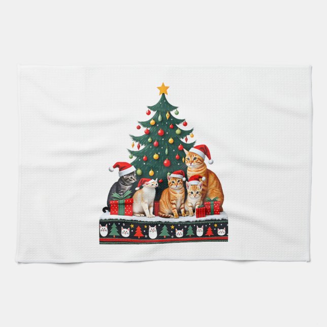 Cat Christmas Funny Ugly Women Men Merry Gift (5) Tea Towel (Horizontal)