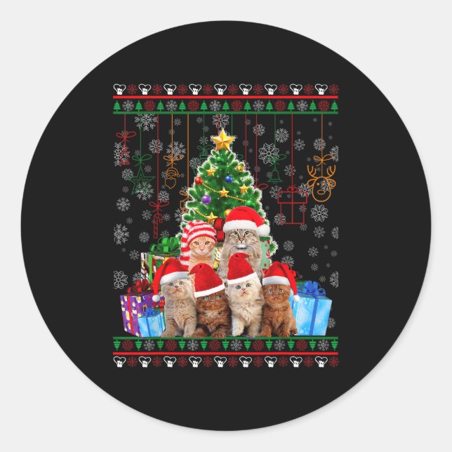Cat Christmas Funny Ugly Women Men Merry Gift  Classic Round Sticker (Front)