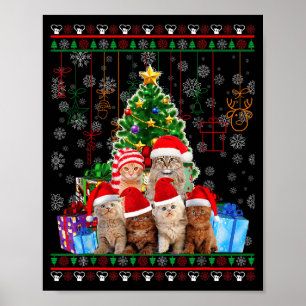 Cat Christmas Funny Ugly Women Men Merry Gift Poster