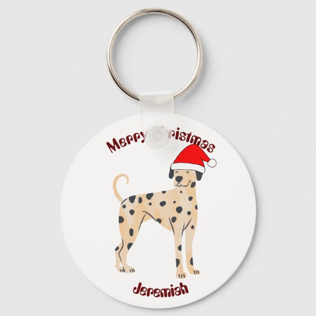 cat christmas gift, customise personalised name  key ring (Front)