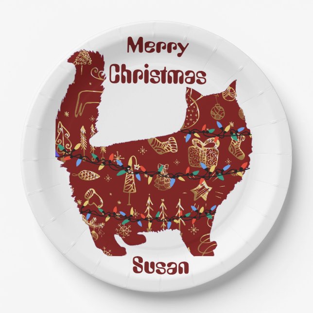 cat christmas gift, customise personalised name paper plate (Front)