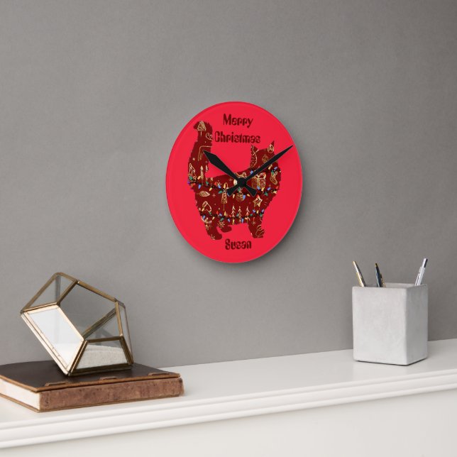 cat christmas gift, customise personalised name   round clock (Office)
