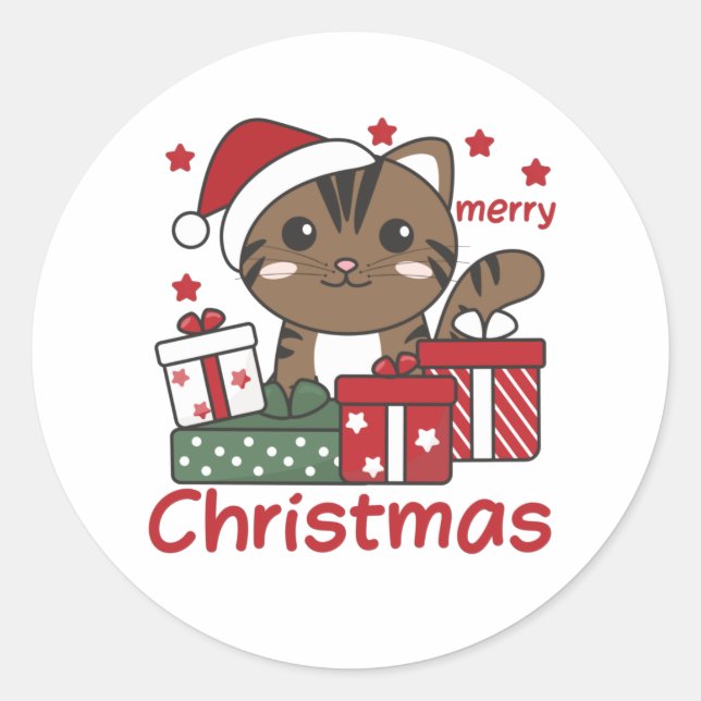 Cat Christmas Gift Winter Animals Cats Classic Round Sticker (Front)