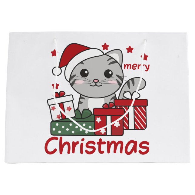 Cat Christmas Gift Winter Animals Cats Large Gift  Bag (Front)