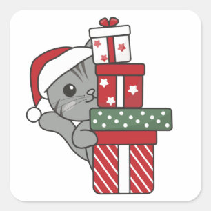 Cat Christmas Gift Winter Animals Cats Square Stic Square Sticker