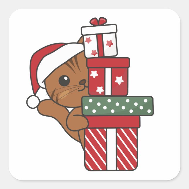 Cat Christmas Gift Winter Animals Cats Square Stic Sticker (Front)