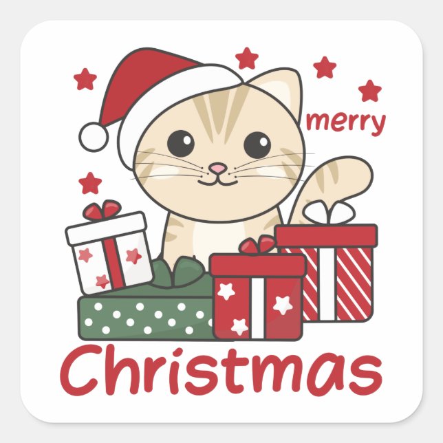 Cat Christmas Gift Winter Animals Cats Square Sticker (Front)