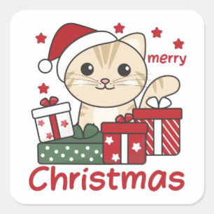 Cat Christmas Gift Winter Animals Cats Square Sticker