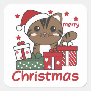 Cat Christmas Gift Winter Animals Cats Square Sticker