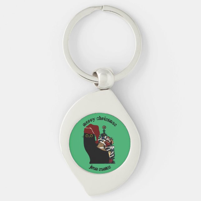 cat christmas gifts, personalised name   key ring (Front)