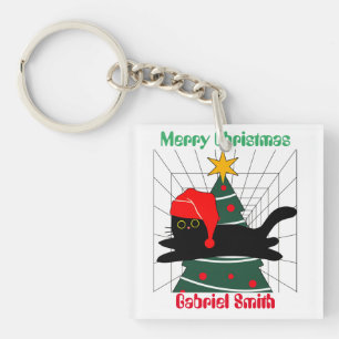 cat christmas gifts, personalised name key ring