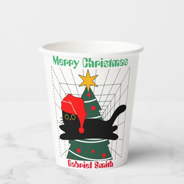 cat christmas gifts, personalised name paper cups (Front)