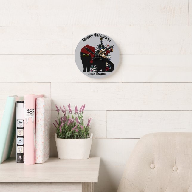 cat christmas gifts, personalised name  round clock (Reading Room)