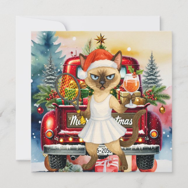 Cat Christmas greeting for cat lovers Holiday Card (Front)