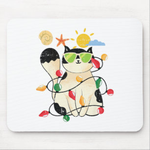 Cat Christmas In July Cool Kitten Pet Summer Tropi Mouse Pad