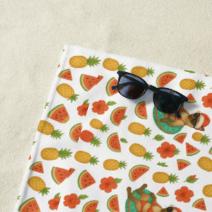 Cat Christmas in July Hawaiian Red Hibiscus flower Beach Towel