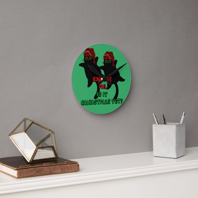cat christmas, is it christmas yet? round clock (Office)