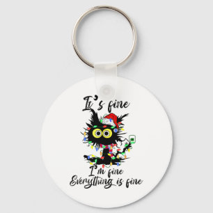 Cat Christmas It's Fine I'm Fine Everything Is Fin Key Ring