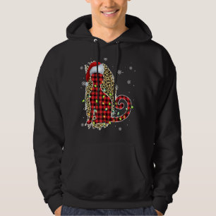 Cat Christmas Leopard Buffalo Plaid Red Santa Hat  Hoodie