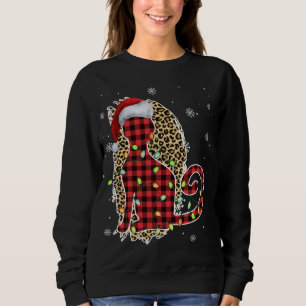Cat Christmas Leopard Buffalo Plaid Red Santa Hat Sweatshirt
