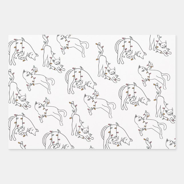 Cat Christmas Light Fun Holiday Wrapping Paper Sheet (Front)