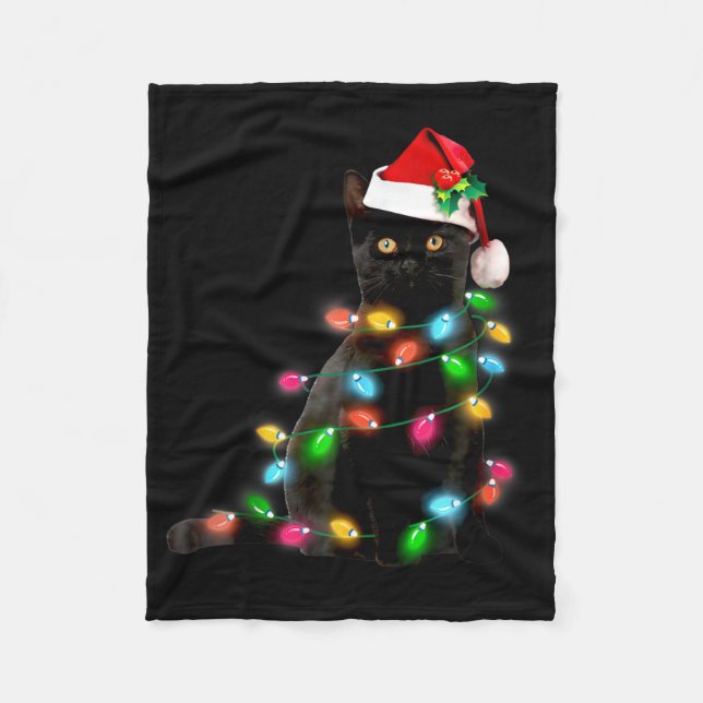 Cat Christmas Light Funny Cat Lover Christmas  Fleece Blanket (Front)