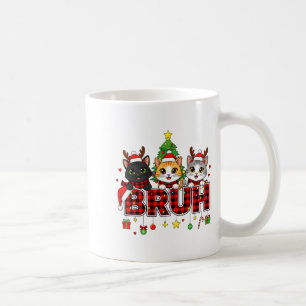 Cat Christmas Light Reindeer Santa Bruh Funny  Coffee Mug