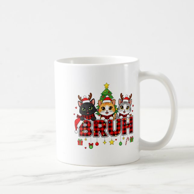 Cat Christmas Light Reindeer Santa Bruh Funny  Coffee Mug (Right)