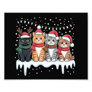 Cat Christmas Light Reindeer Santa Cat Lover Photo Print