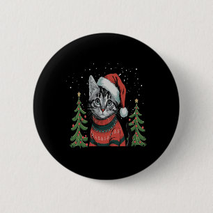 Cat Christmas Light Reindeer Santa Christmas  6 Cm Round Badge