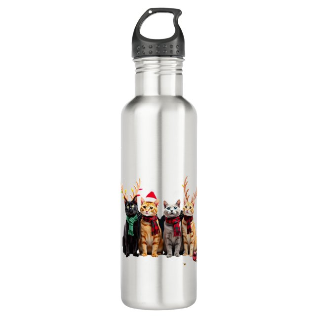 Cat Christmas Light Reindeer Santa Christmas Cat L 710 Ml Water Bottle (Front)