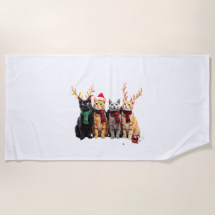Cat Christmas Light Reindeer Santa Christmas Cat L Beach Towel