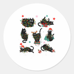 Cat Christmas Light Reindeer Santa Christmas Cat L Classic Round Sticker