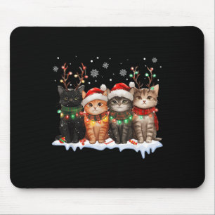 Cat Christmas Light Reindeer Santa Christmas Cat L Mouse Pad