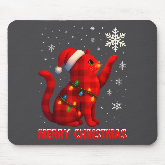 Cat Christmas Light Reindeer Santa Christmas Cat L Mouse Pad (Front)