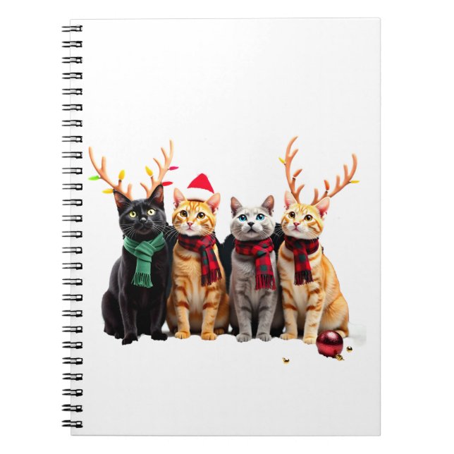 Cat Christmas Light Reindeer Santa Christmas Cat L Notebook (Front)
