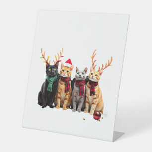Cat Christmas Light Reindeer Santa Christmas Cat L Pedestal Sign