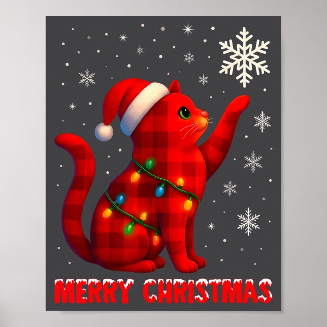 Cat Christmas Light Reindeer Santa Christmas Cat L Poster (Front)