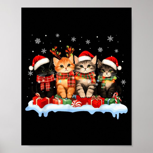 Cat Christmas Light Reindeer Santa Christmas Cat L Poster (Front)